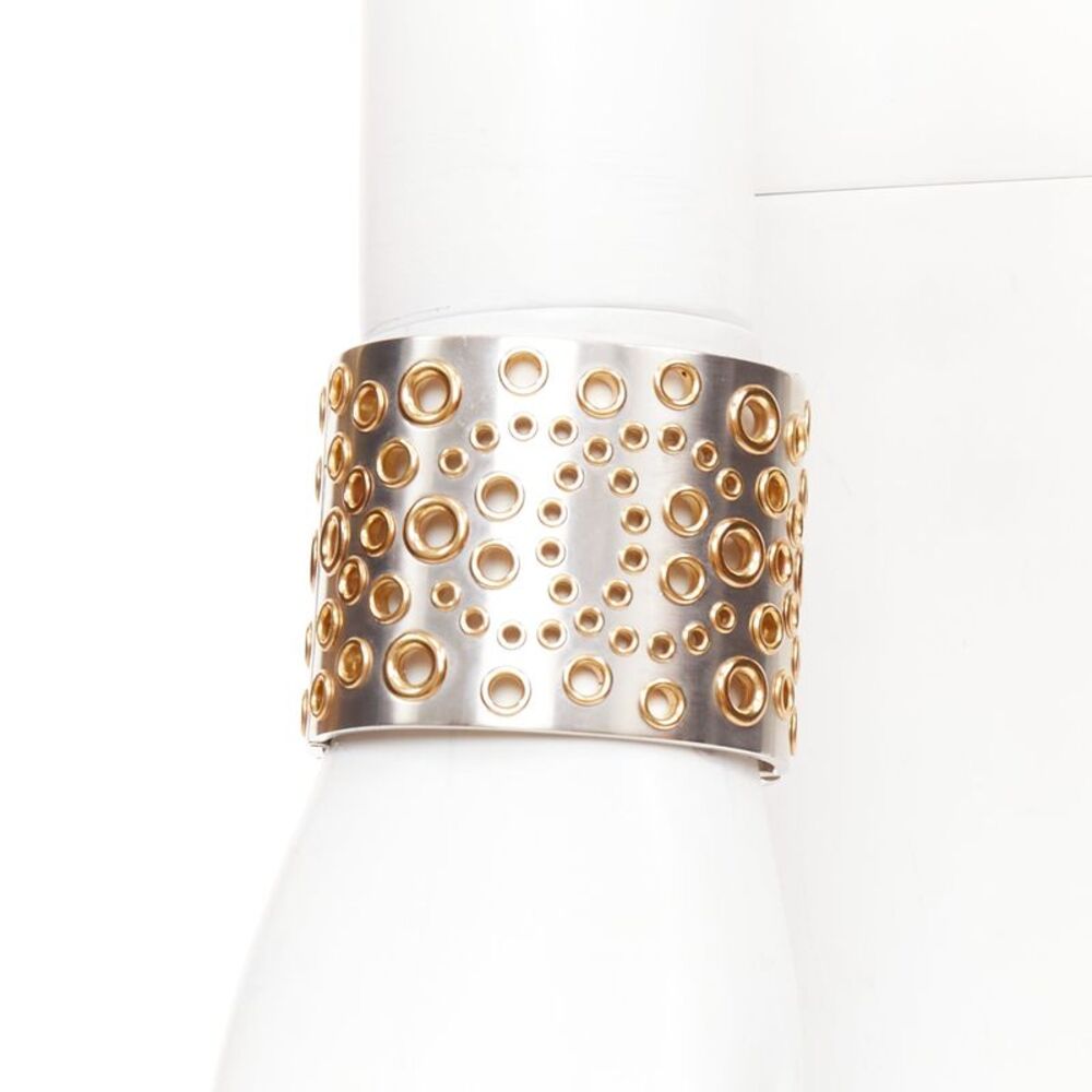 Chanel Silver Tone Punctured Cuff Bangle